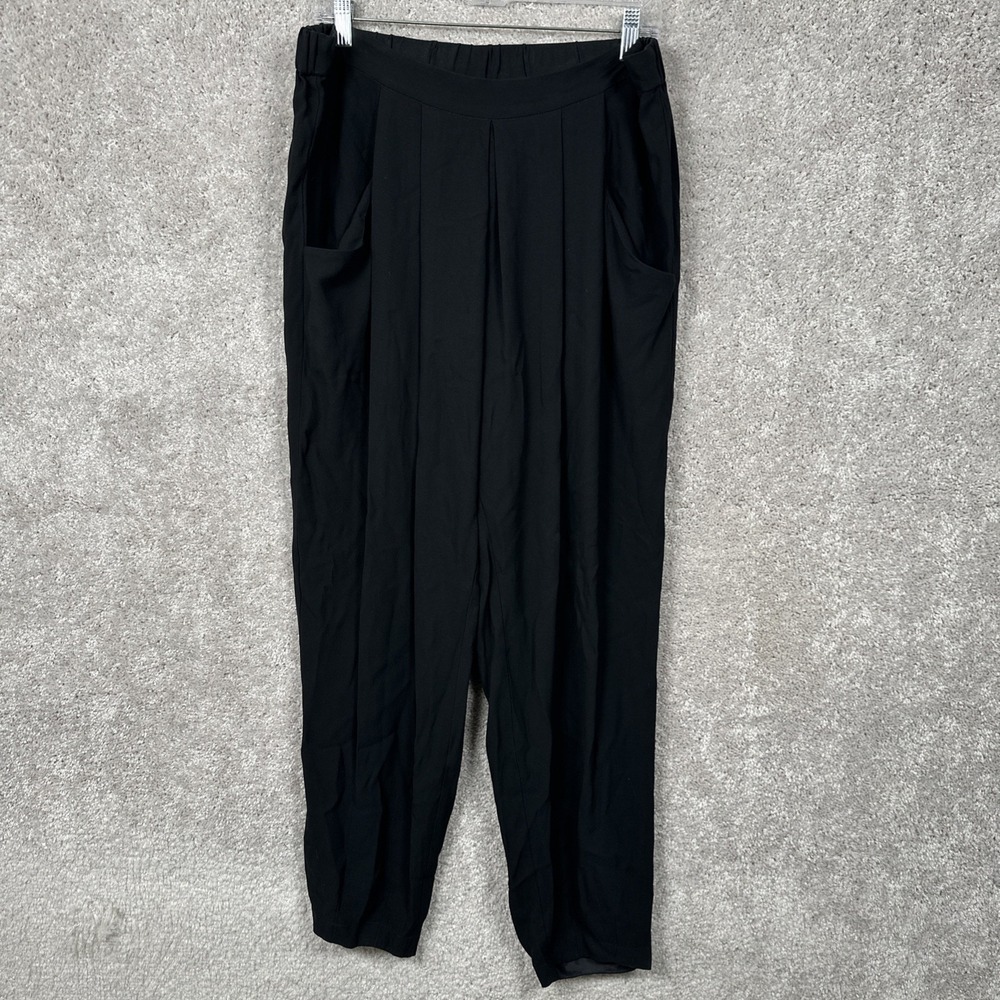 Eileen Fisher Women's Silk Pants Size Medium Black Pull On Straight Leg Office
